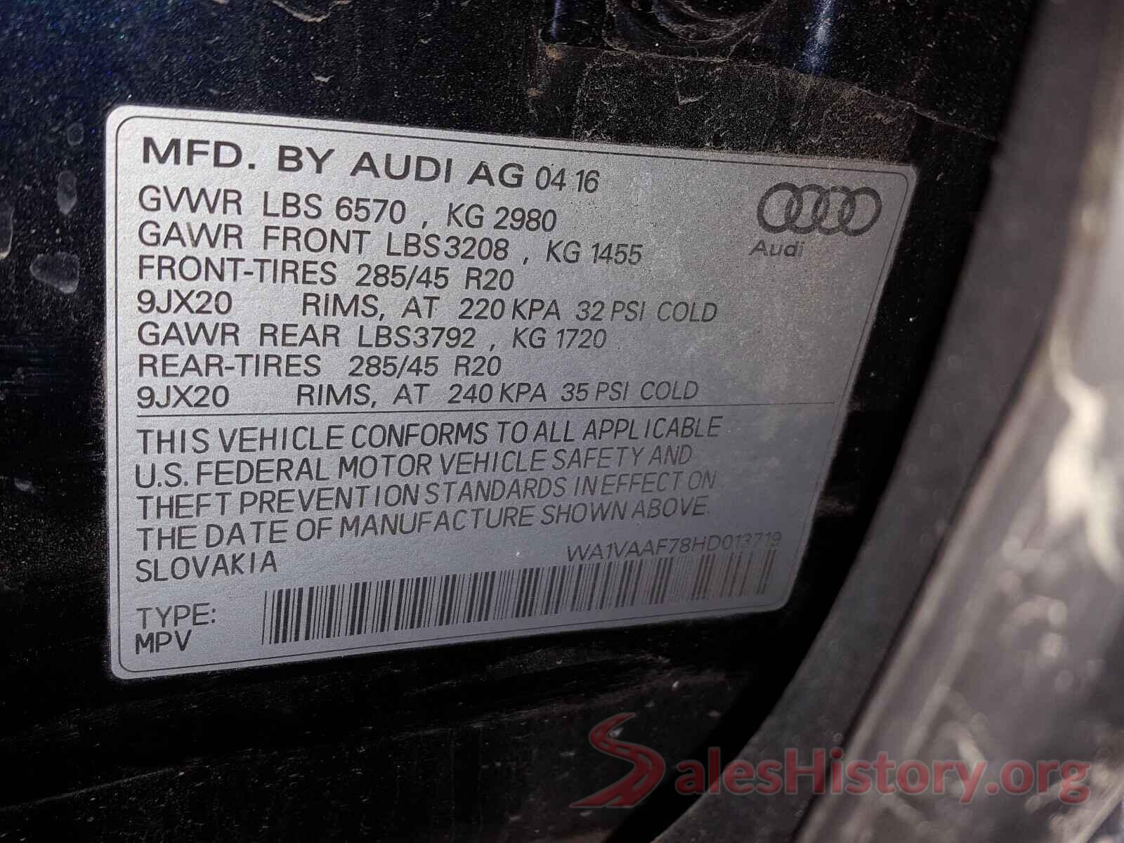 WA1VAAF78HD013719 2017 AUDI Q7