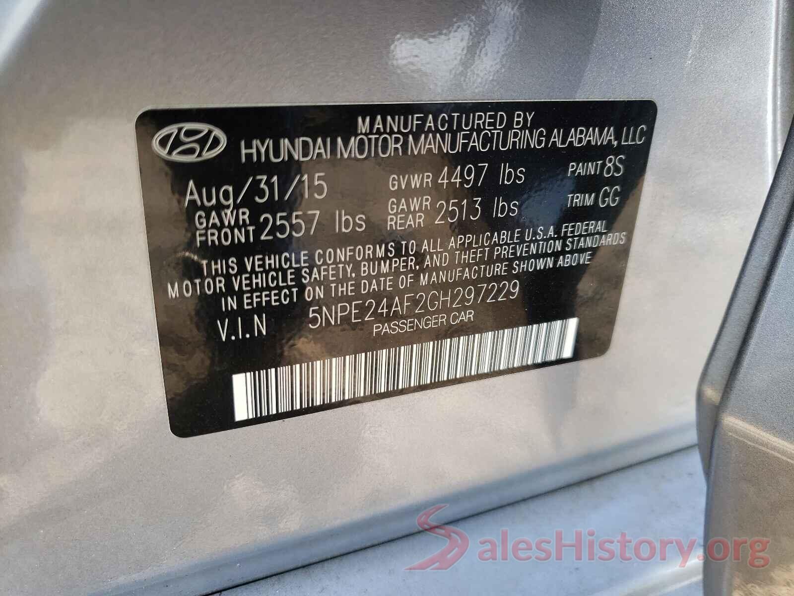 5NPE24AF2GH297229 2016 HYUNDAI SONATA