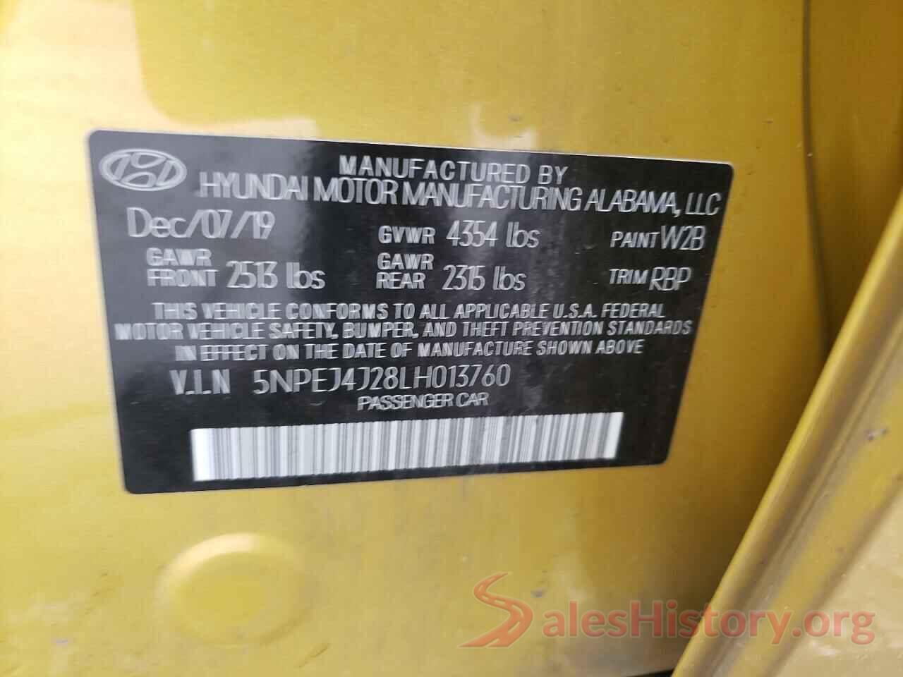 5NPEJ4J28LH013760 2020 HYUNDAI SONATA