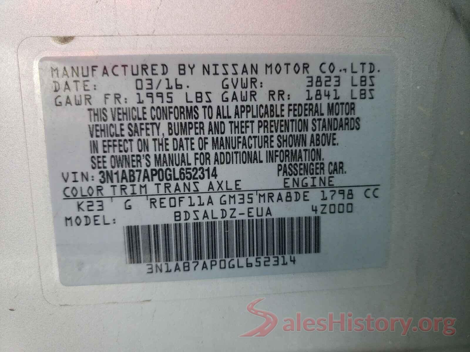 3N1AB7AP0GL652314 2016 NISSAN SENTRA