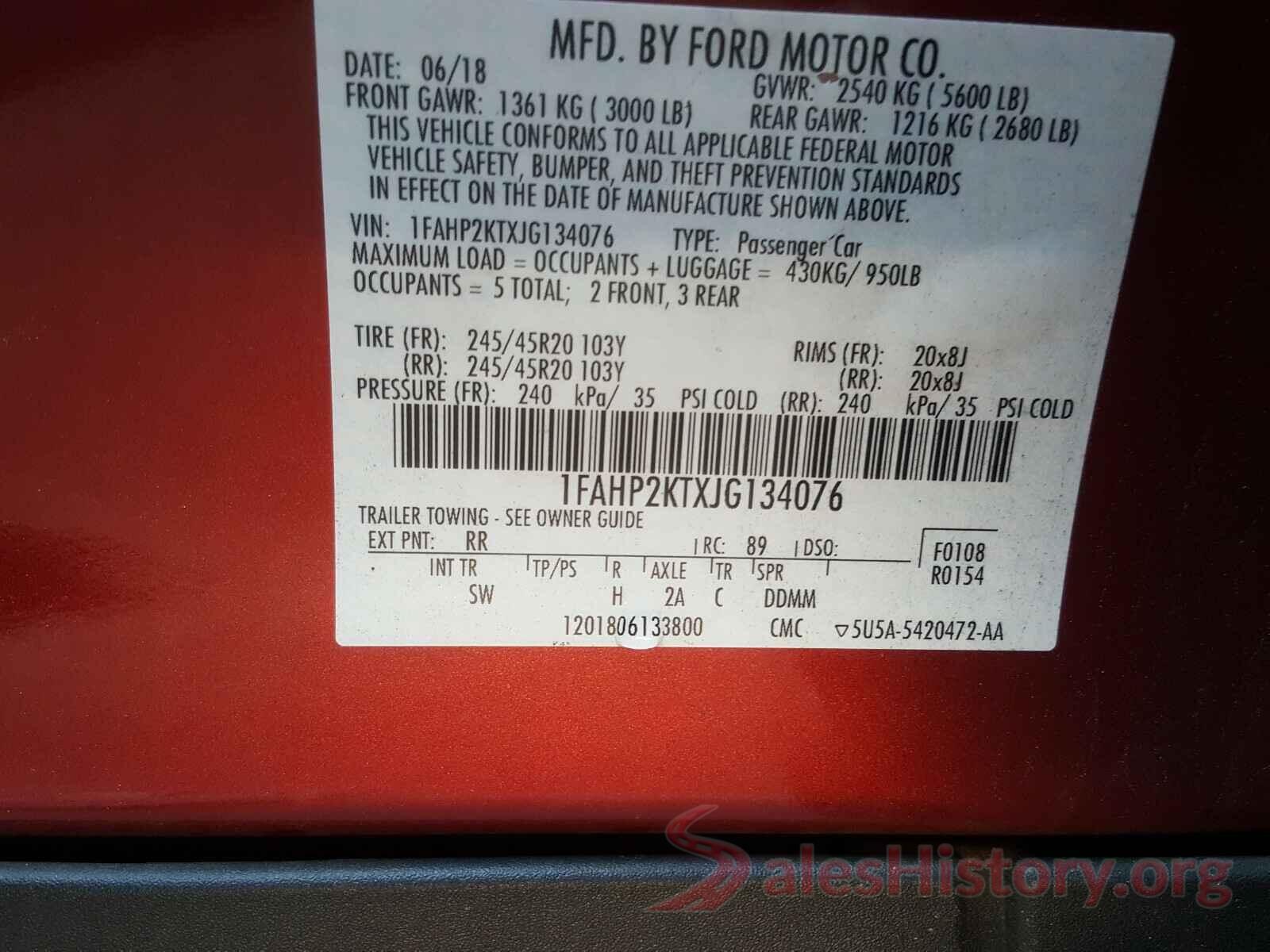 1FAHP2KTXJG134076 2018 FORD TAURUS