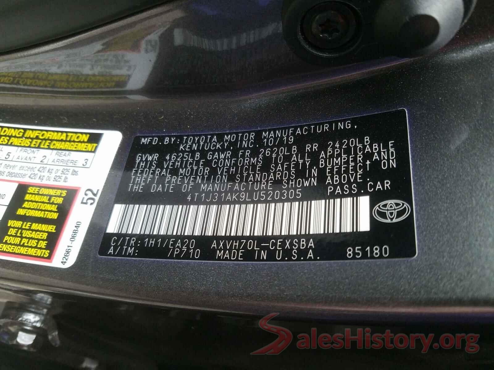 4T1J31AK9LU520305 2020 TOYOTA CAMRY