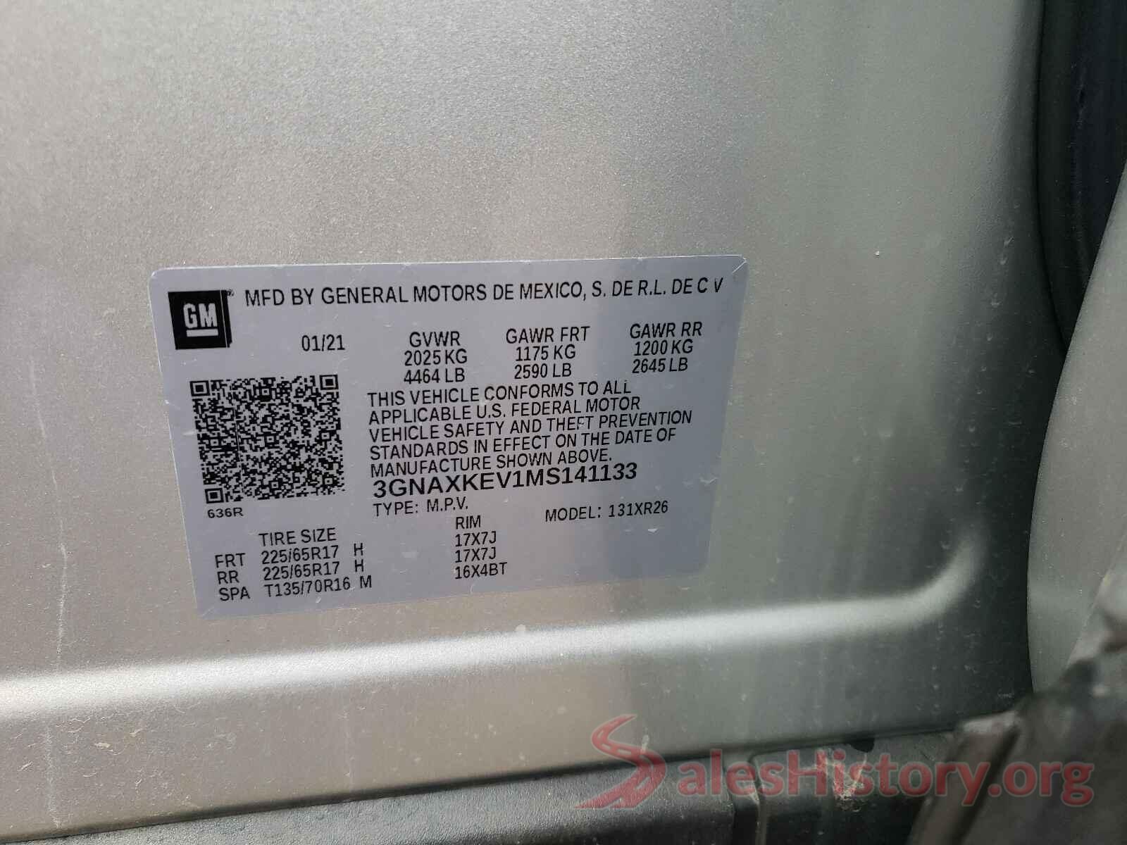 3GNAXKEV1MS141133 2021 CHEVROLET EQUINOX