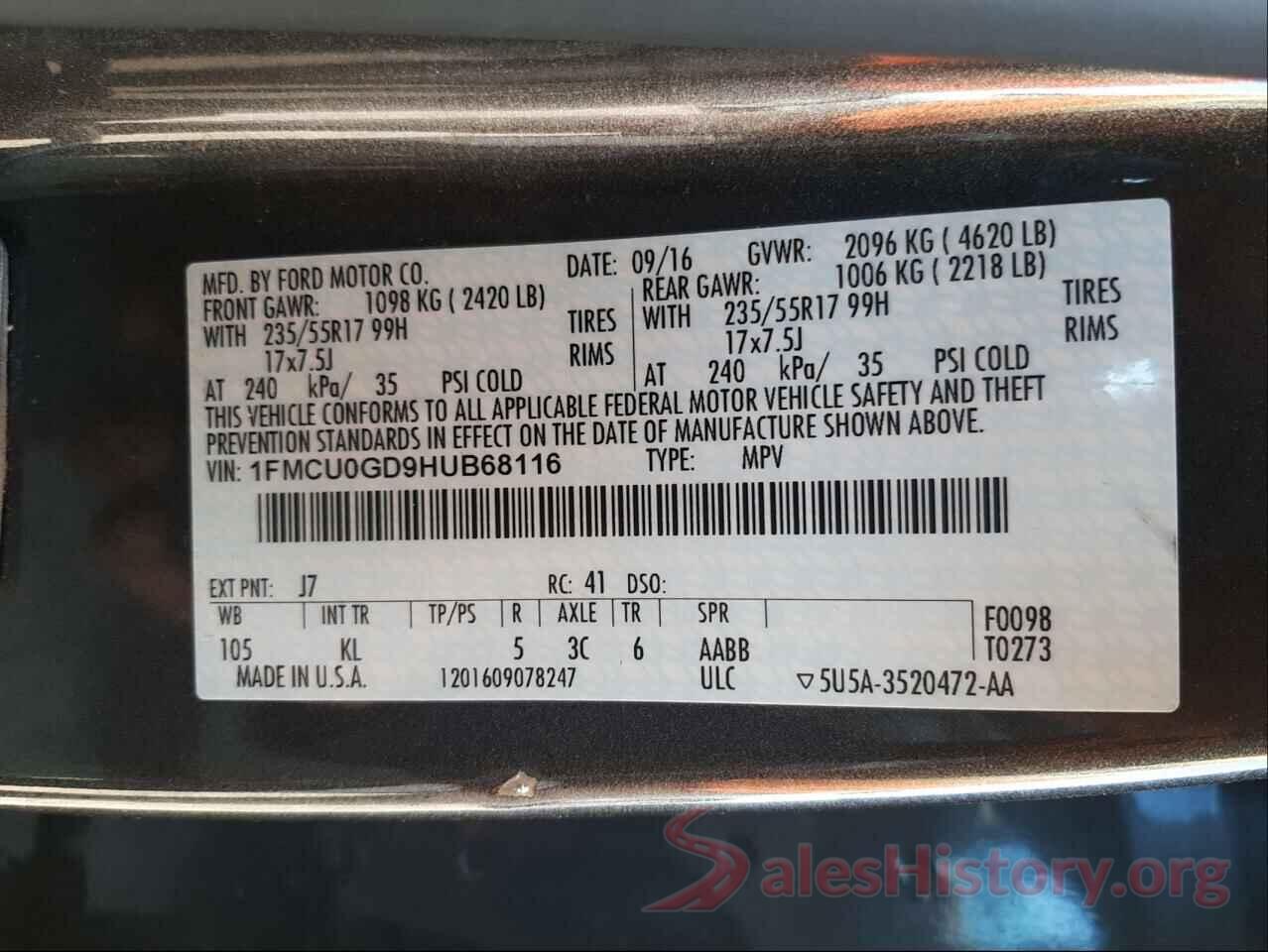 1FMCU0GD9HUB68116 2017 FORD ESCAPE