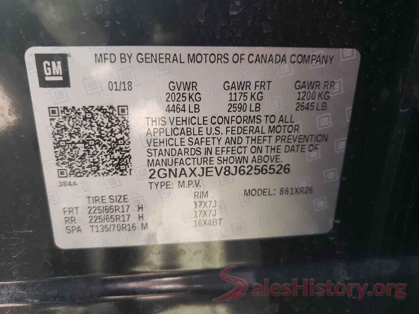 2GNAXJEV8J6256526 2018 CHEVROLET EQUINOX