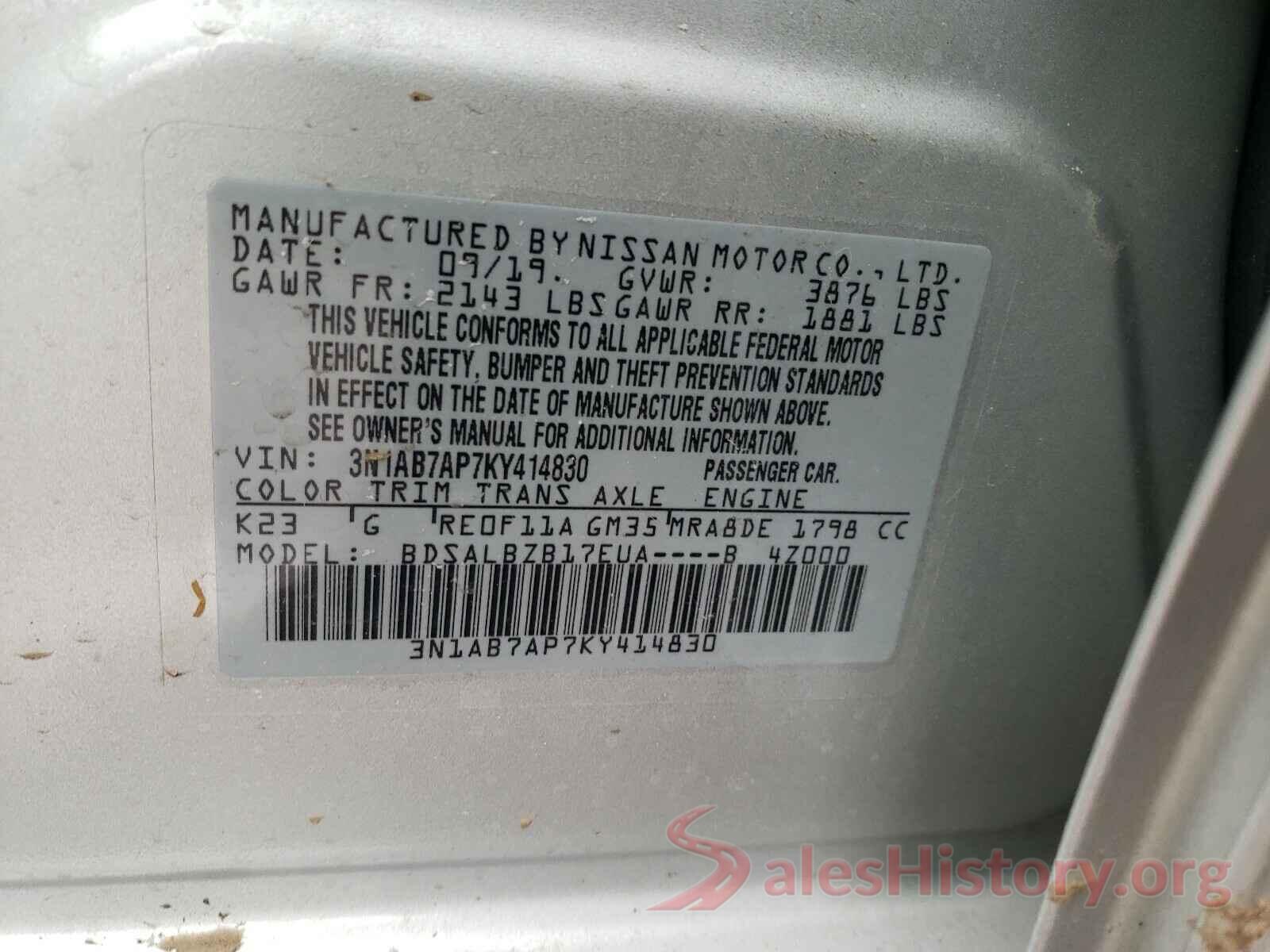 3N1AB7AP7KY414830 2019 NISSAN SENTRA