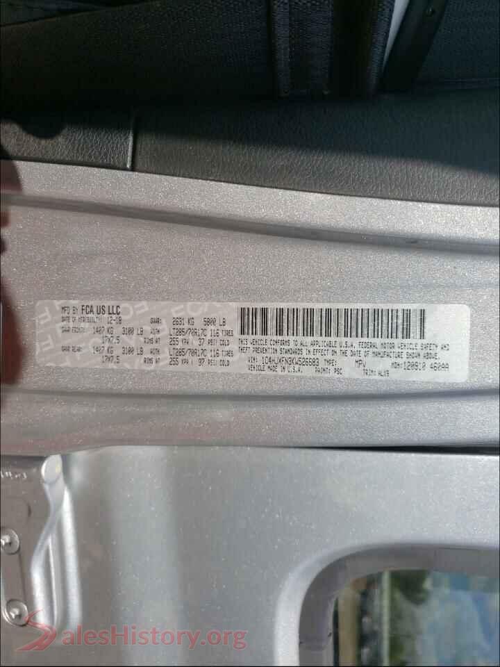 2019 JEEP WRANGLER VIN 1C4HJXFN3KW526683, odometer mileage
