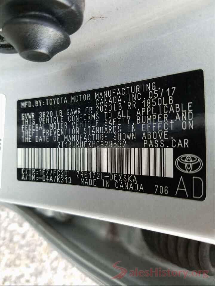 2T1BURHEXHC928532 2017 TOYOTA COROLLA