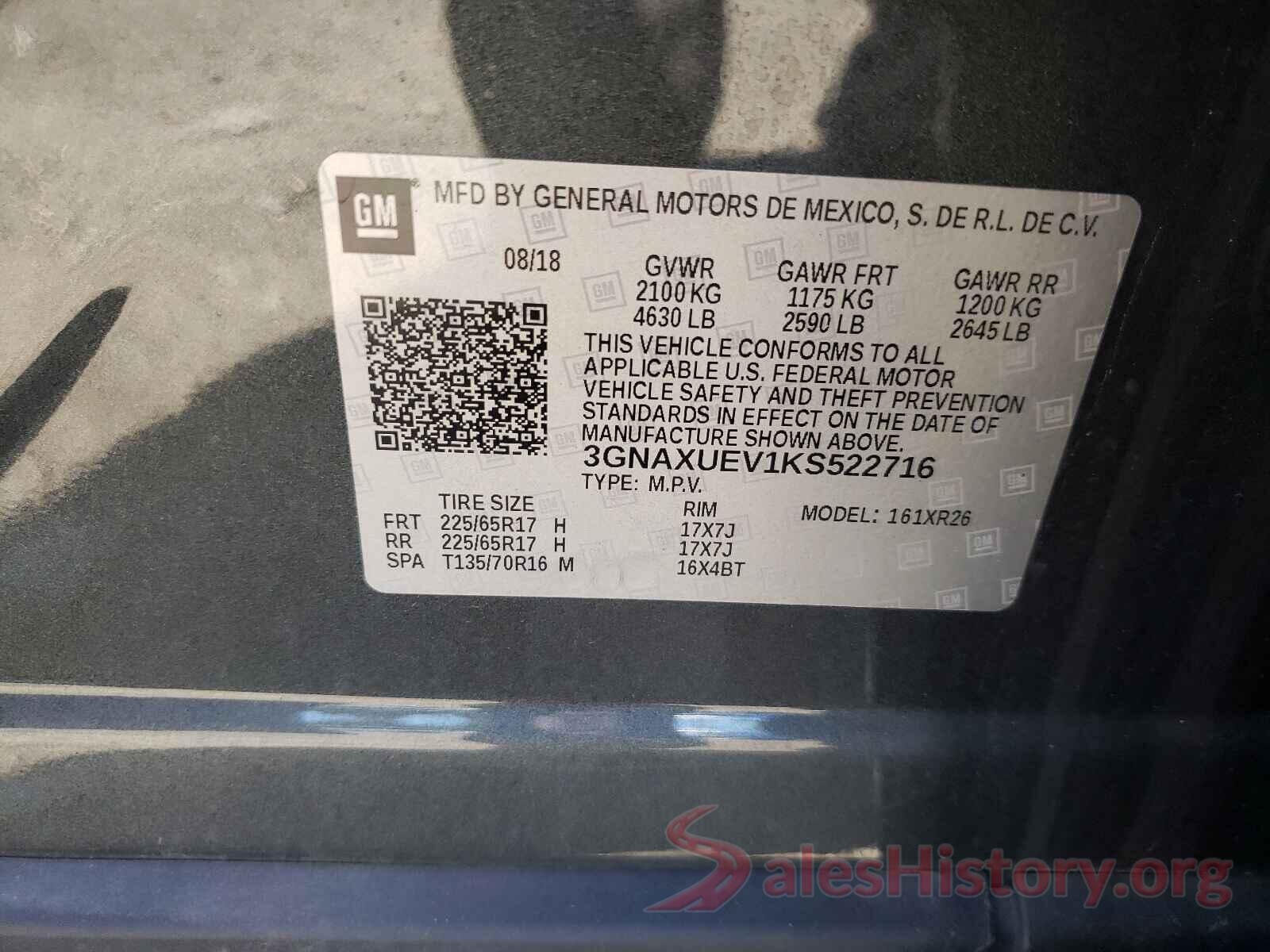 3GNAXUEV1KS522716 2019 CHEVROLET EQUINOX