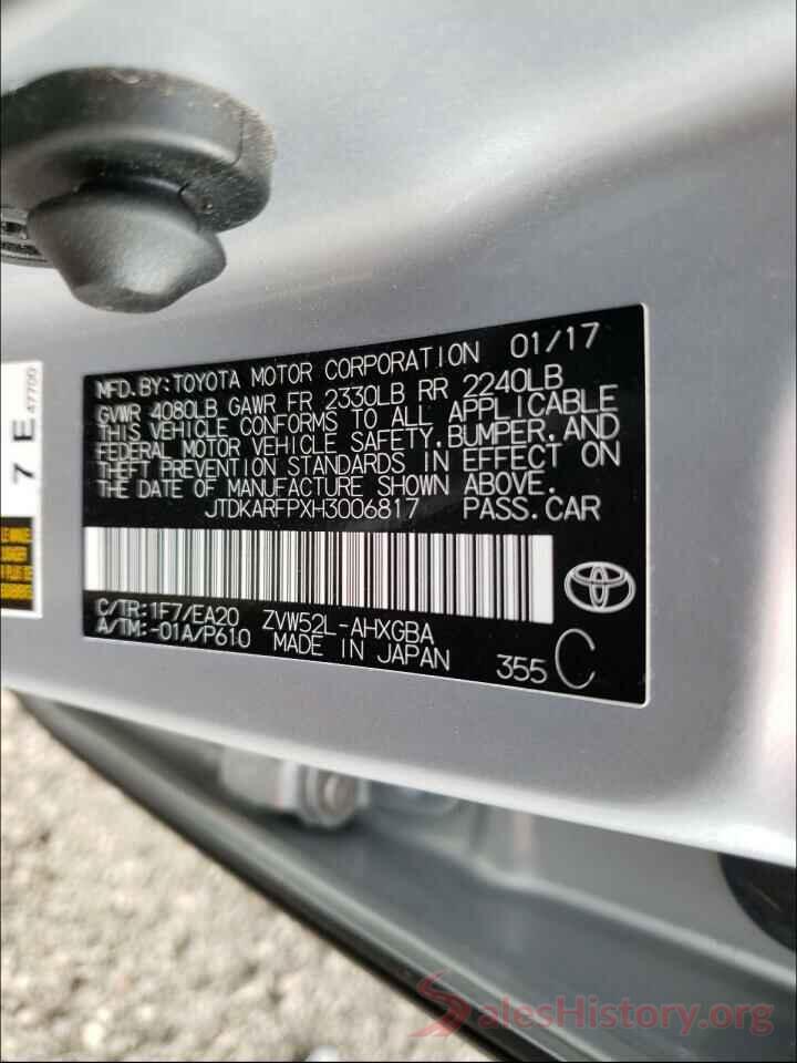 JTDKARFPXH3006817 2017 TOYOTA PRIUS