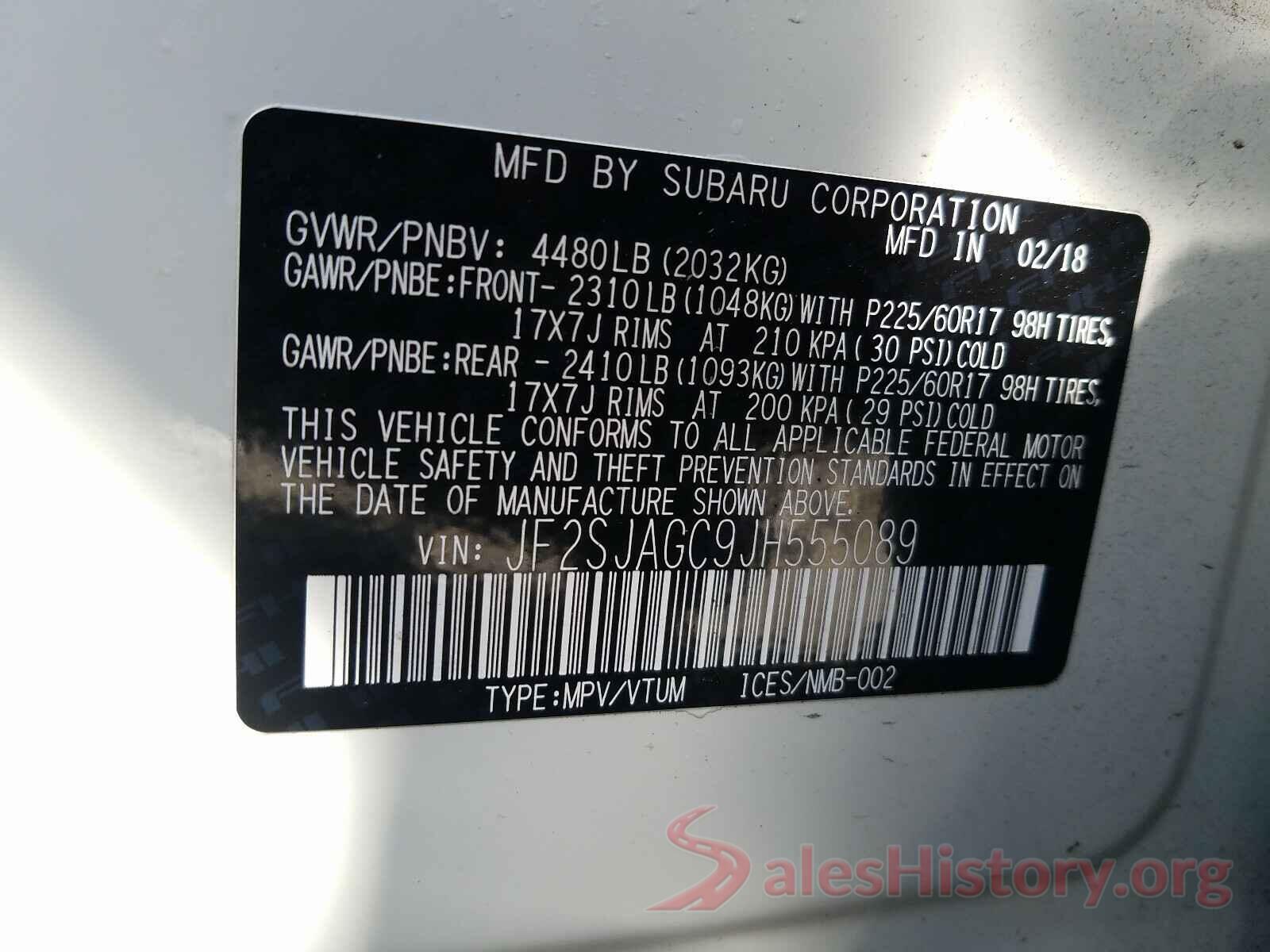 JF2SJAGC9JH555089 2018 SUBARU FORESTER