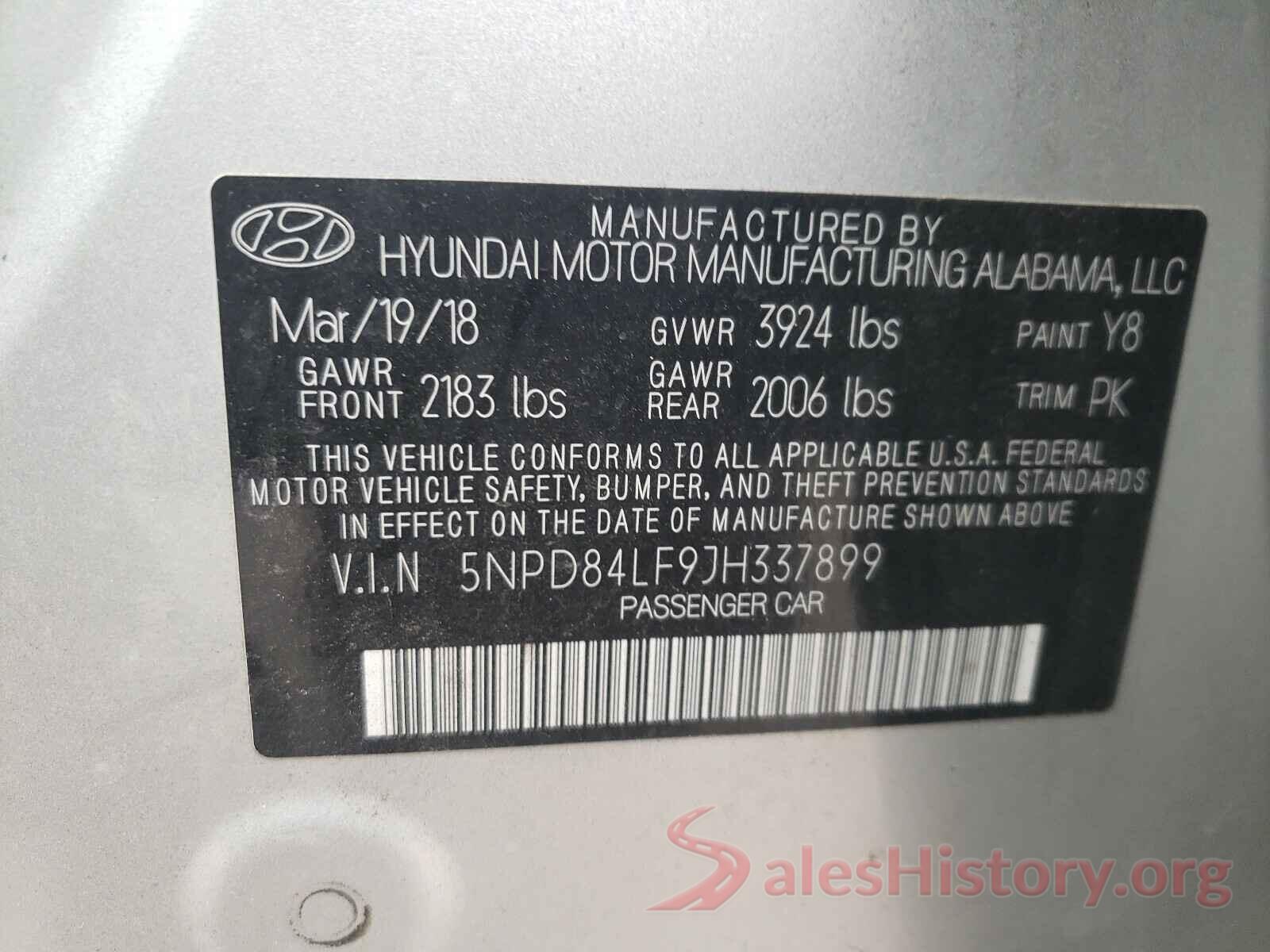 5NPD84LF9JH337899 2018 HYUNDAI ELANTRA