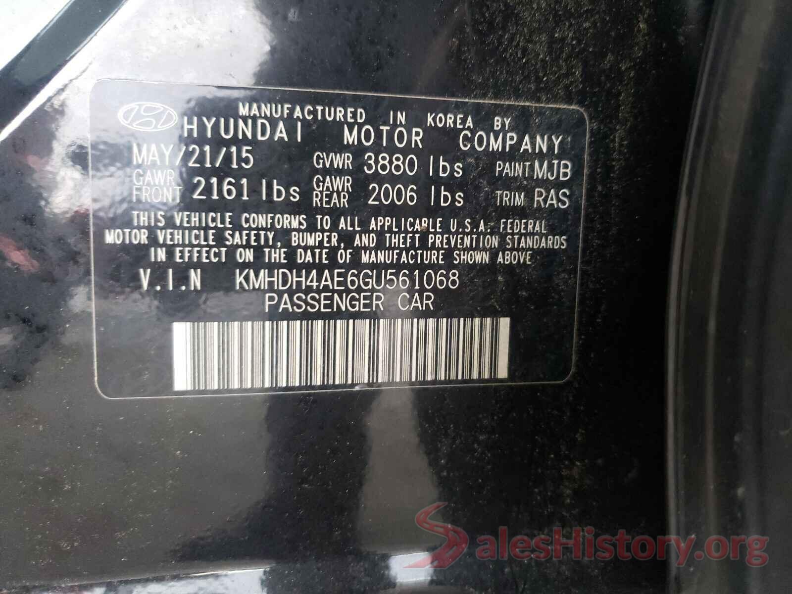 KMHDH4AE6GU561068 2016 HYUNDAI ELANTRA