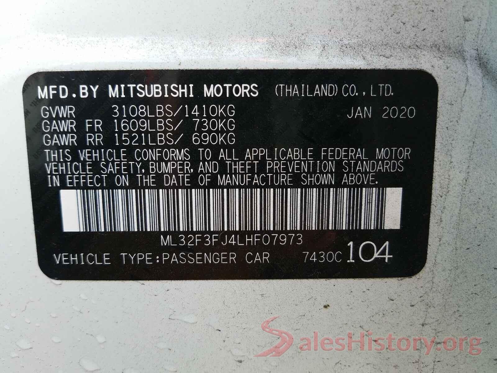 ML32F3FJ4LHF07973 2020 MITSUBISHI MIRAGE