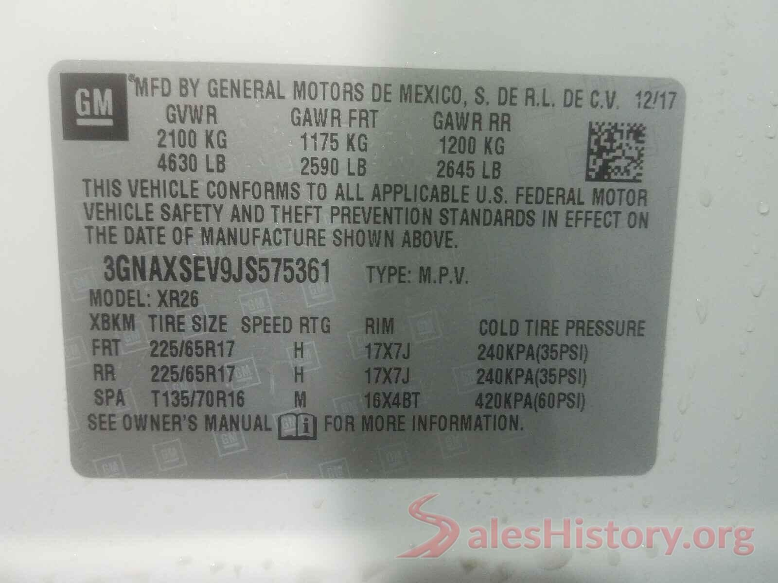 3GNAXSEV9JS575361 2018 CHEVROLET EQUINOX