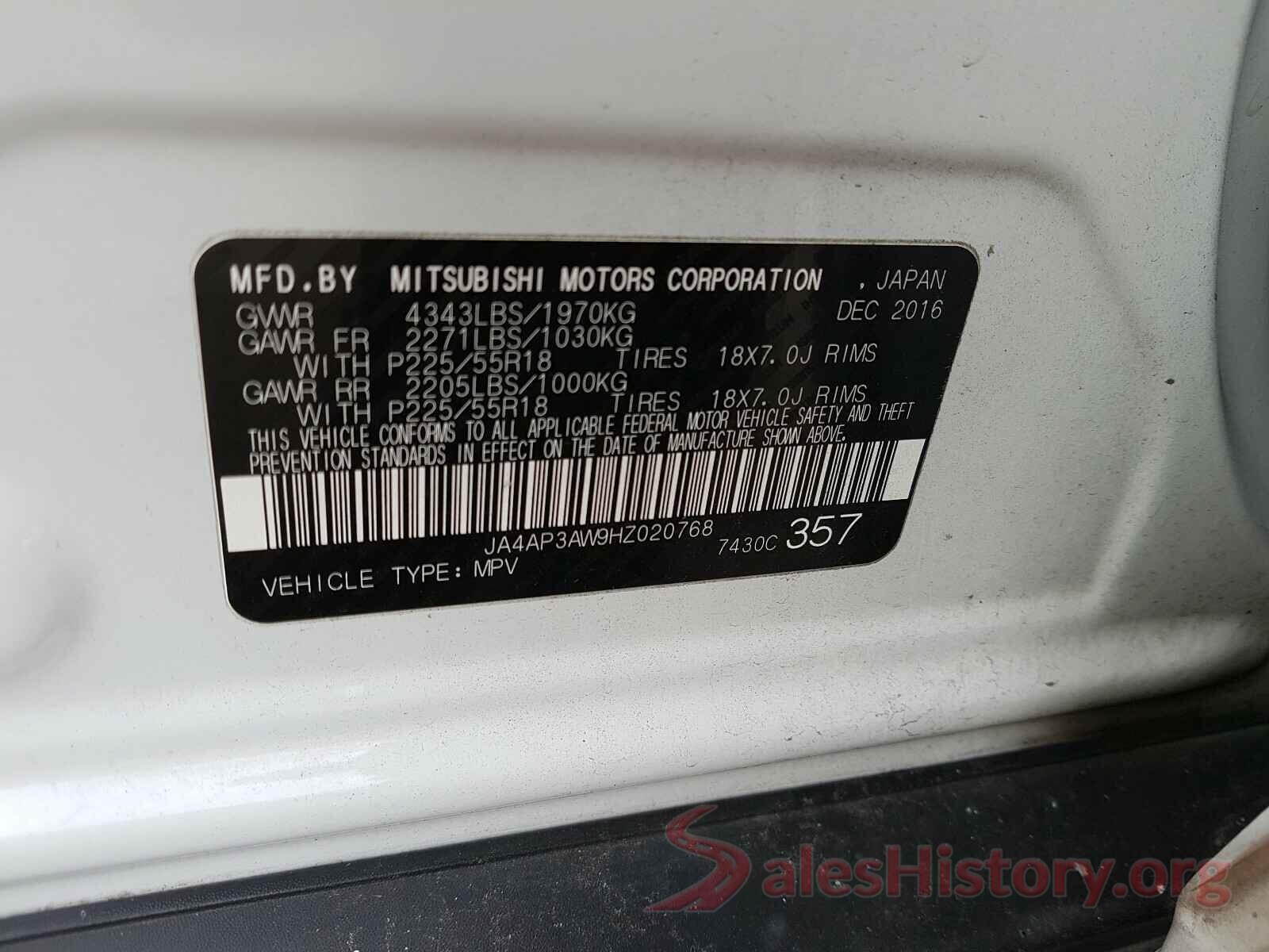 JA4AP3AW9HZ020768 2017 MITSUBISHI OUTLANDER