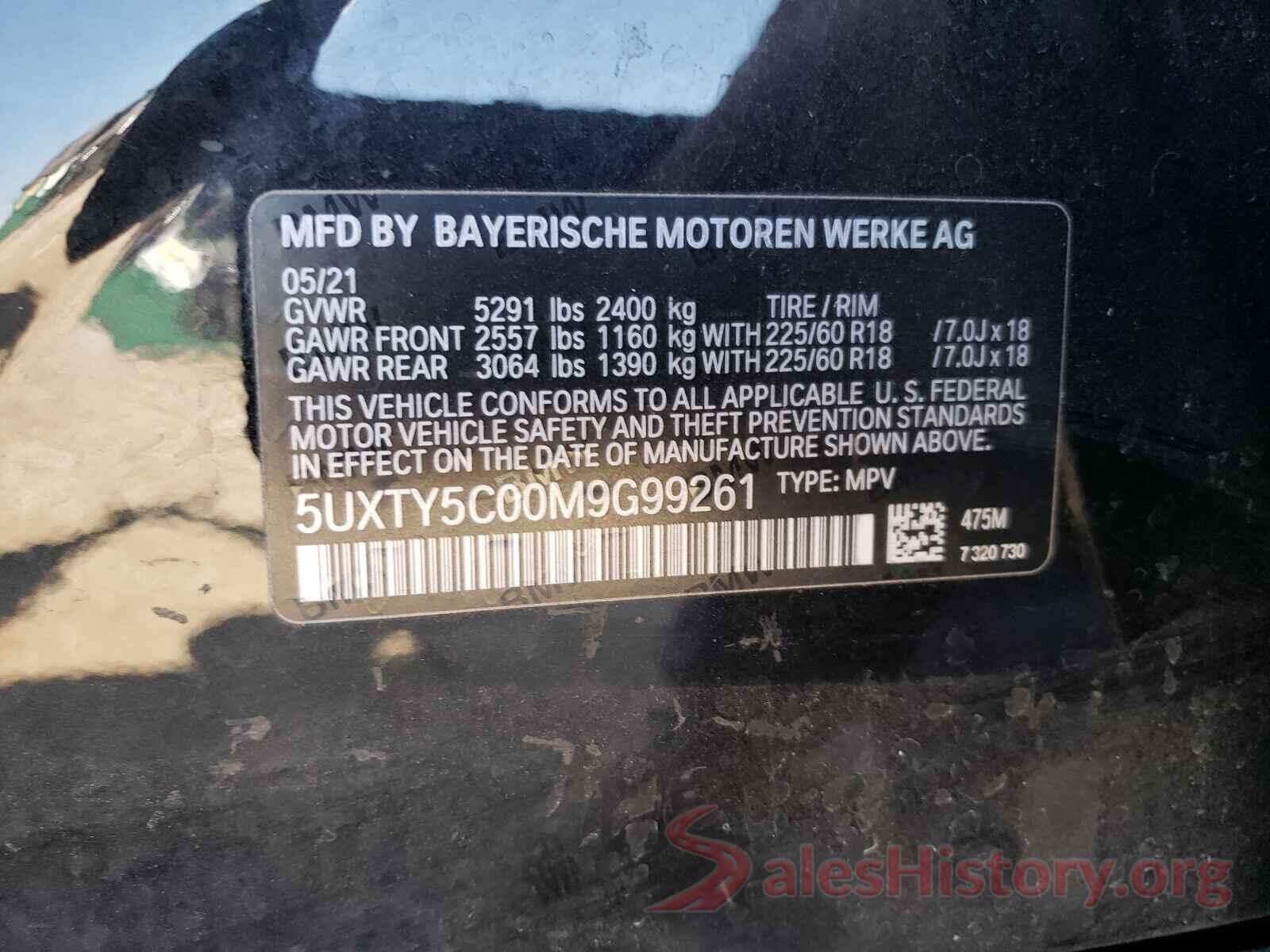 5UXTY5C00M9G99261 2021 BMW X3