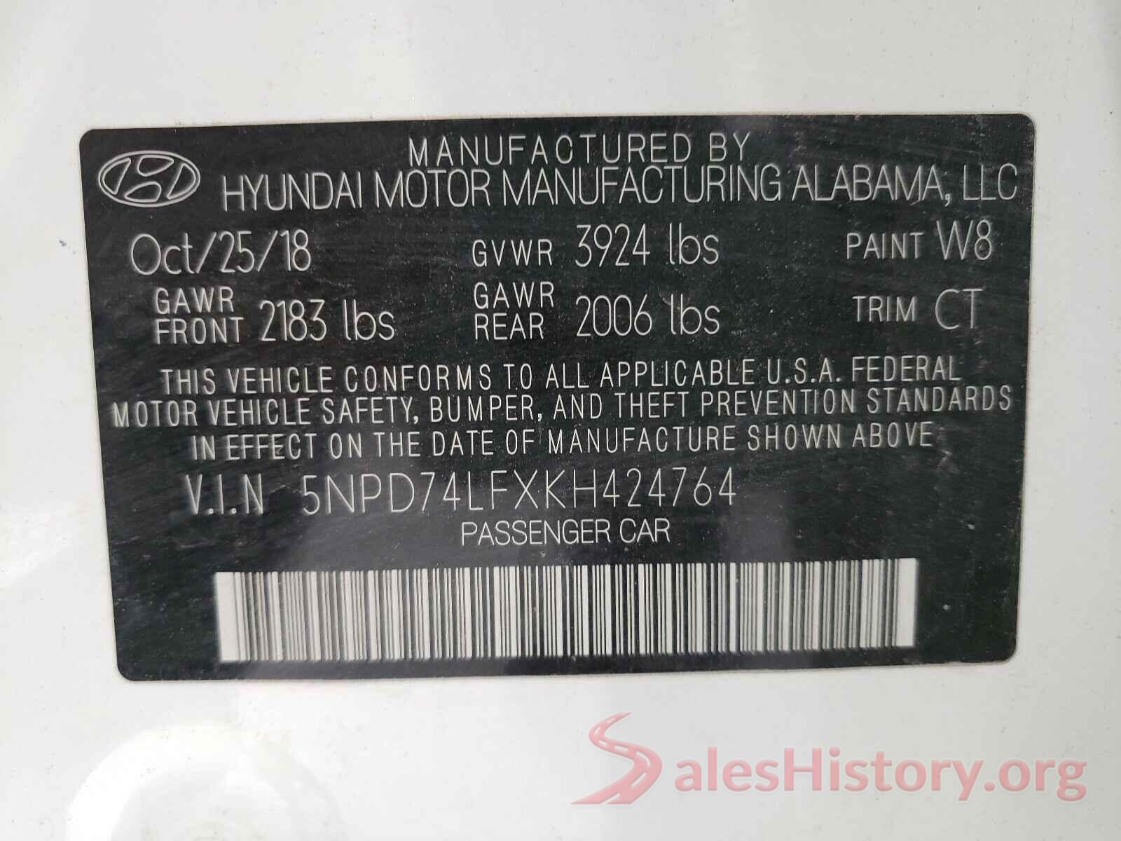 5NPD74LFXKH424764 2019 HYUNDAI ELANTRA