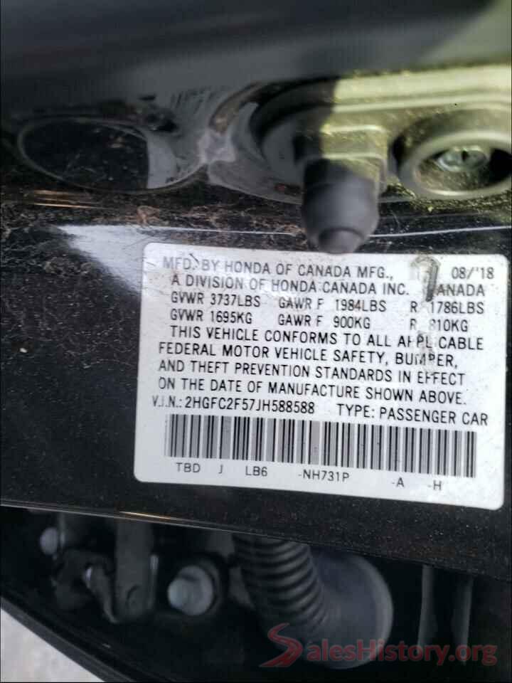 2HGFC2F57JH588588 2018 HONDA CIVIC