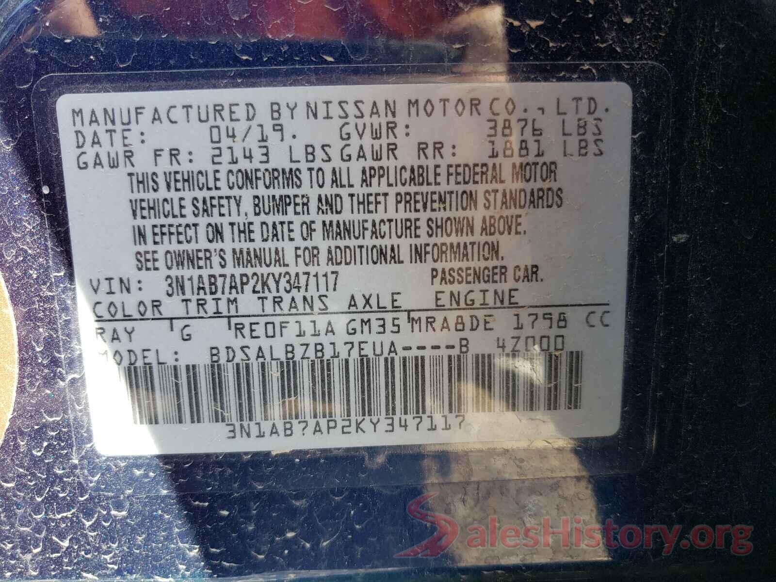 3N1AB7AP2KY347117 2019 NISSAN SENTRA