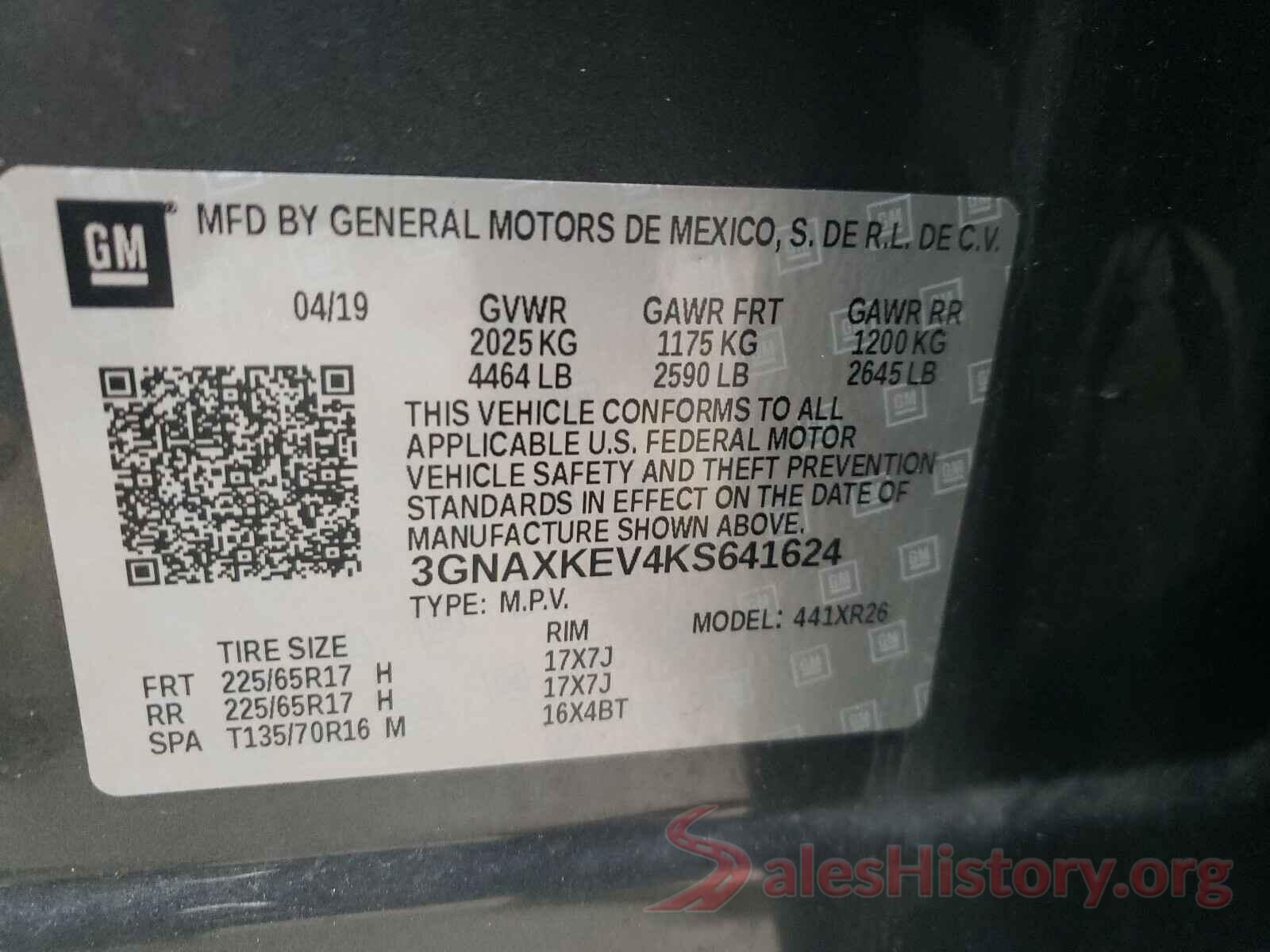 3GNAXKEV4KS641624 2019 CHEVROLET EQUINOX