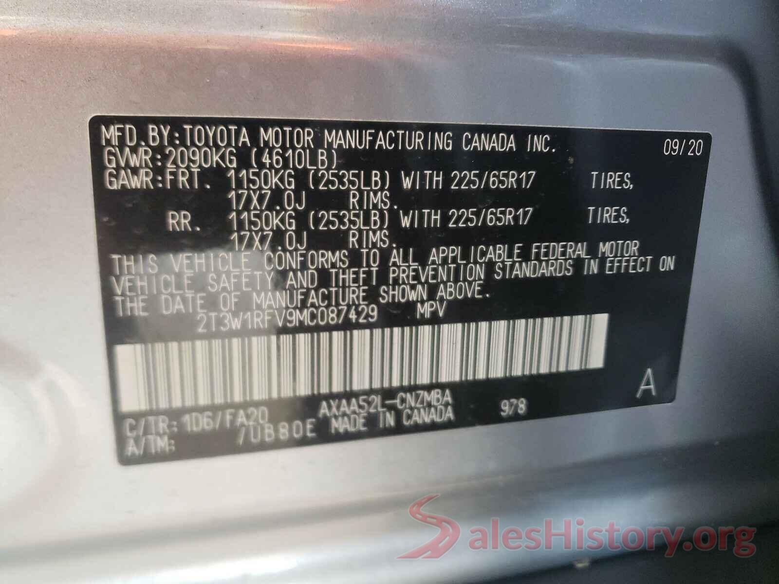 2T3W1RFV9MC087429 2021 TOYOTA RAV4