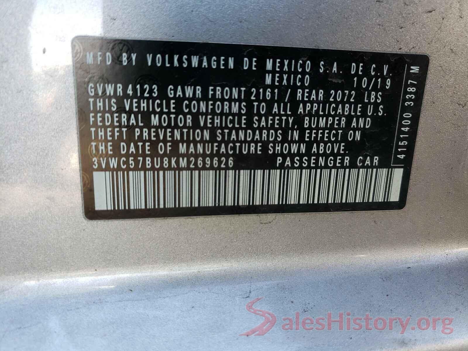 3VWC57BU8KM269626 2019 VOLKSWAGEN JETTA