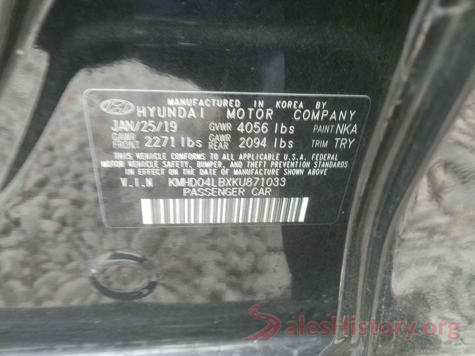 KMHD04LBXKU871033 2019 HYUNDAI ELANTRA