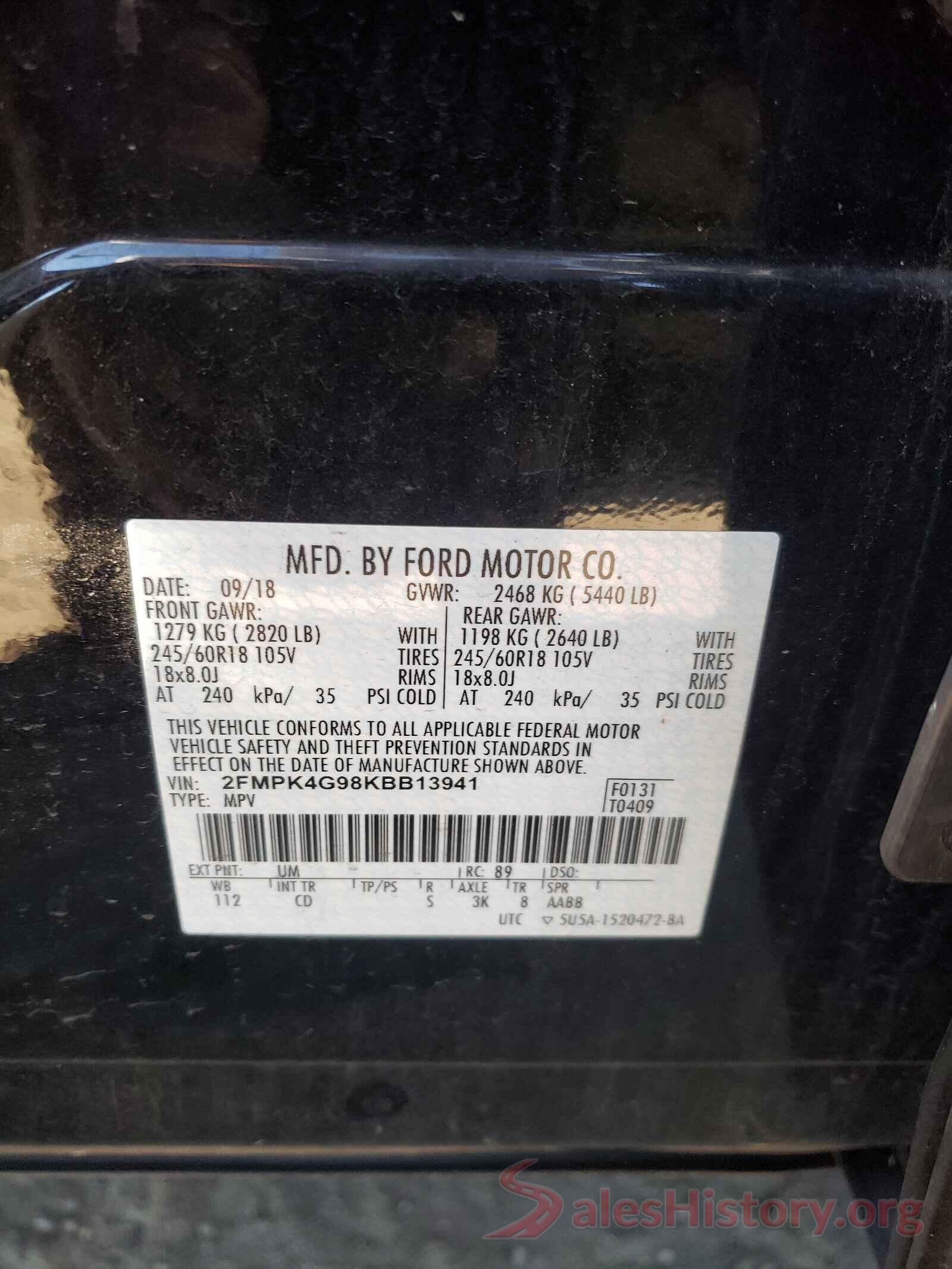 2FMPK4G98KBB13941 2019 FORD EDGE