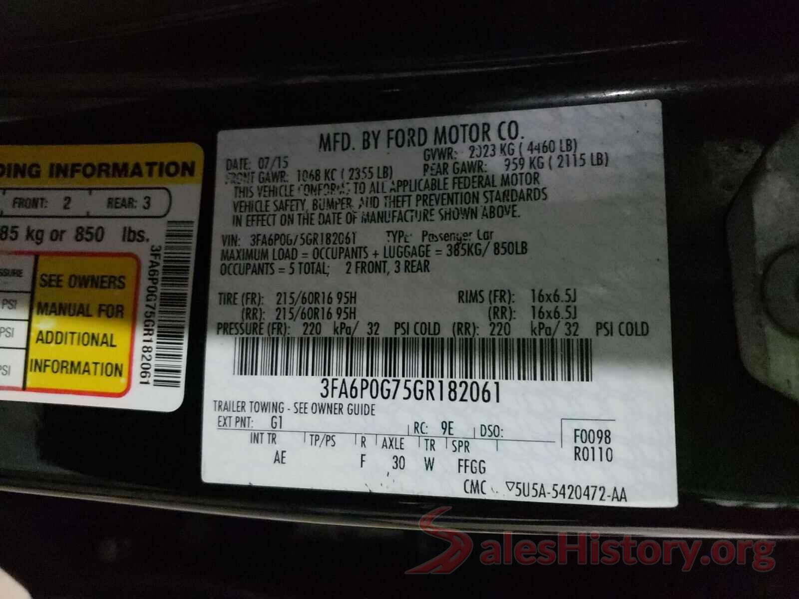 3FA6P0G75GR182061 2016 FORD FUSION