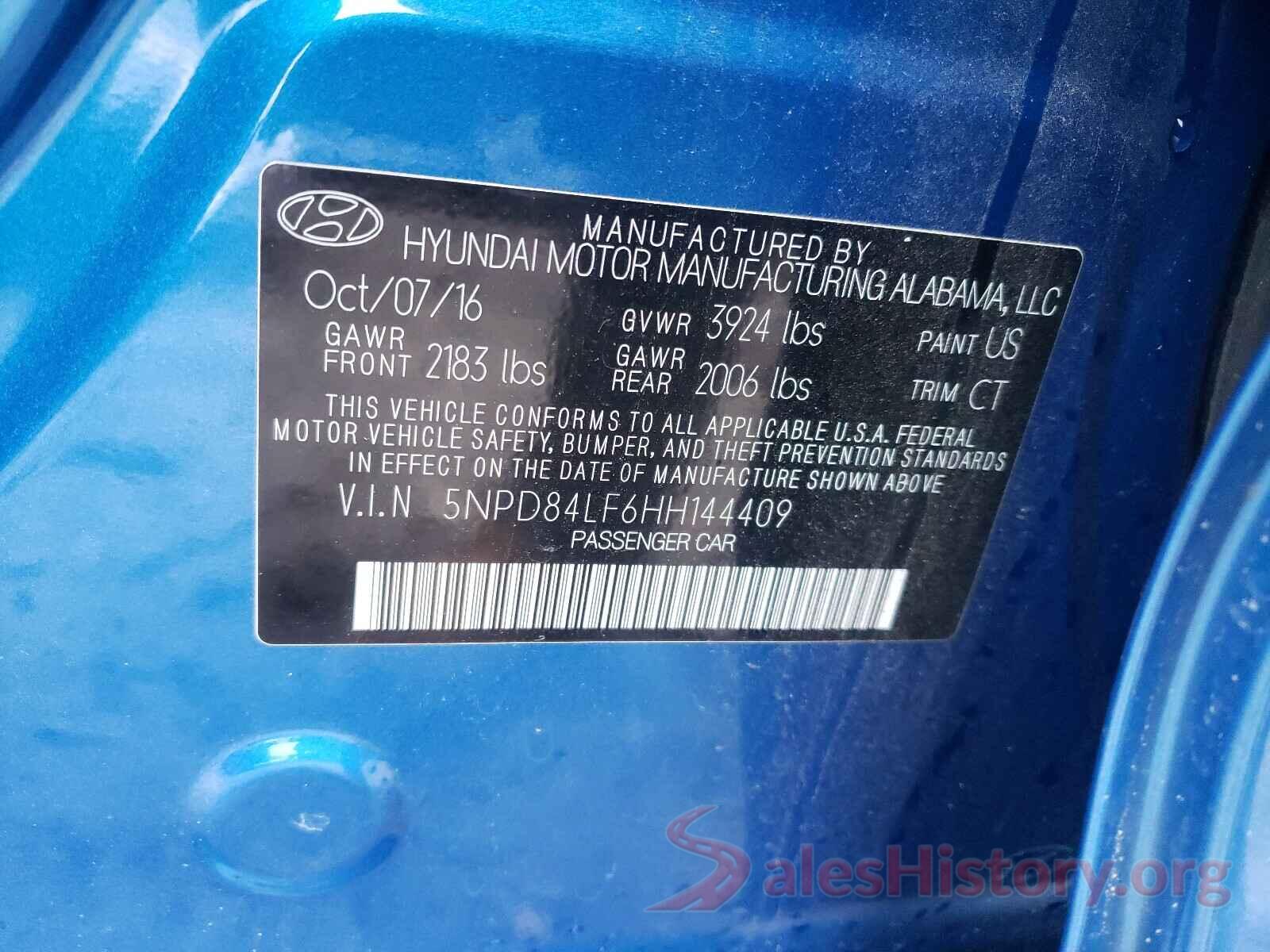 5NPD84LF6HH144409 2017 HYUNDAI ELANTRA