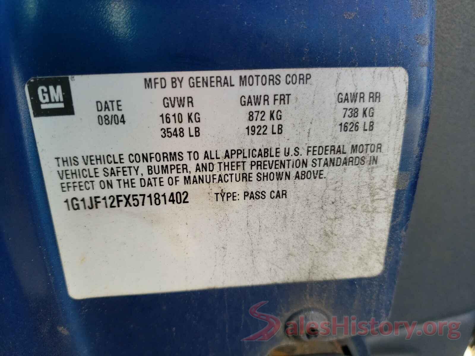 1G1JF12FX57181402 2005 CHEVROLET CAVALIER