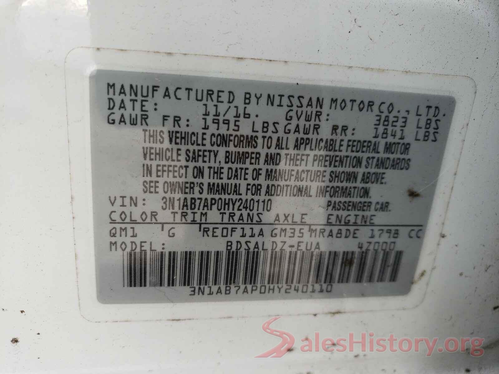 3N1AB7AP0HY240110 2017 NISSAN SENTRA