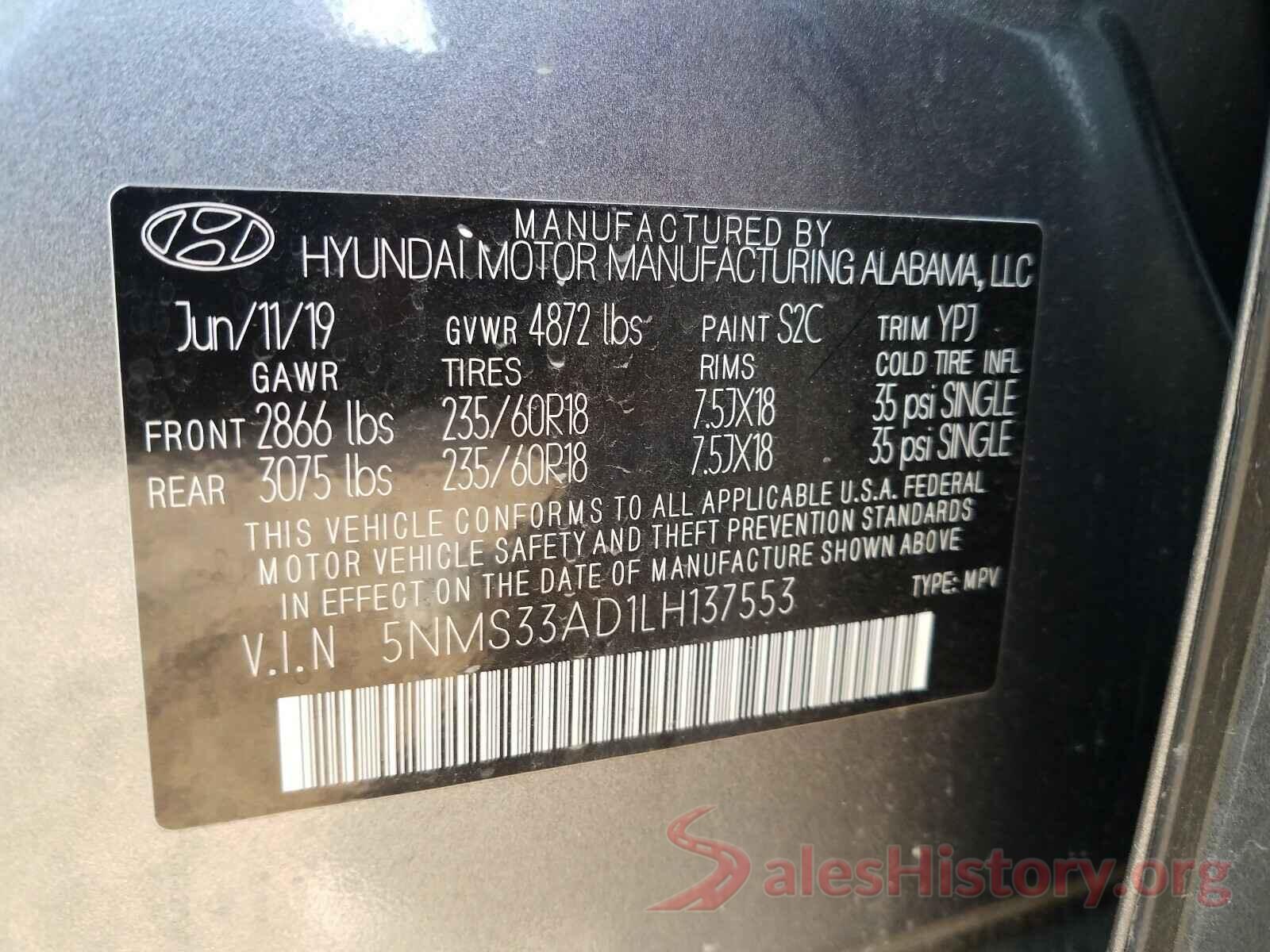 5NMS33AD1LH137553 2020 HYUNDAI SANTA FE