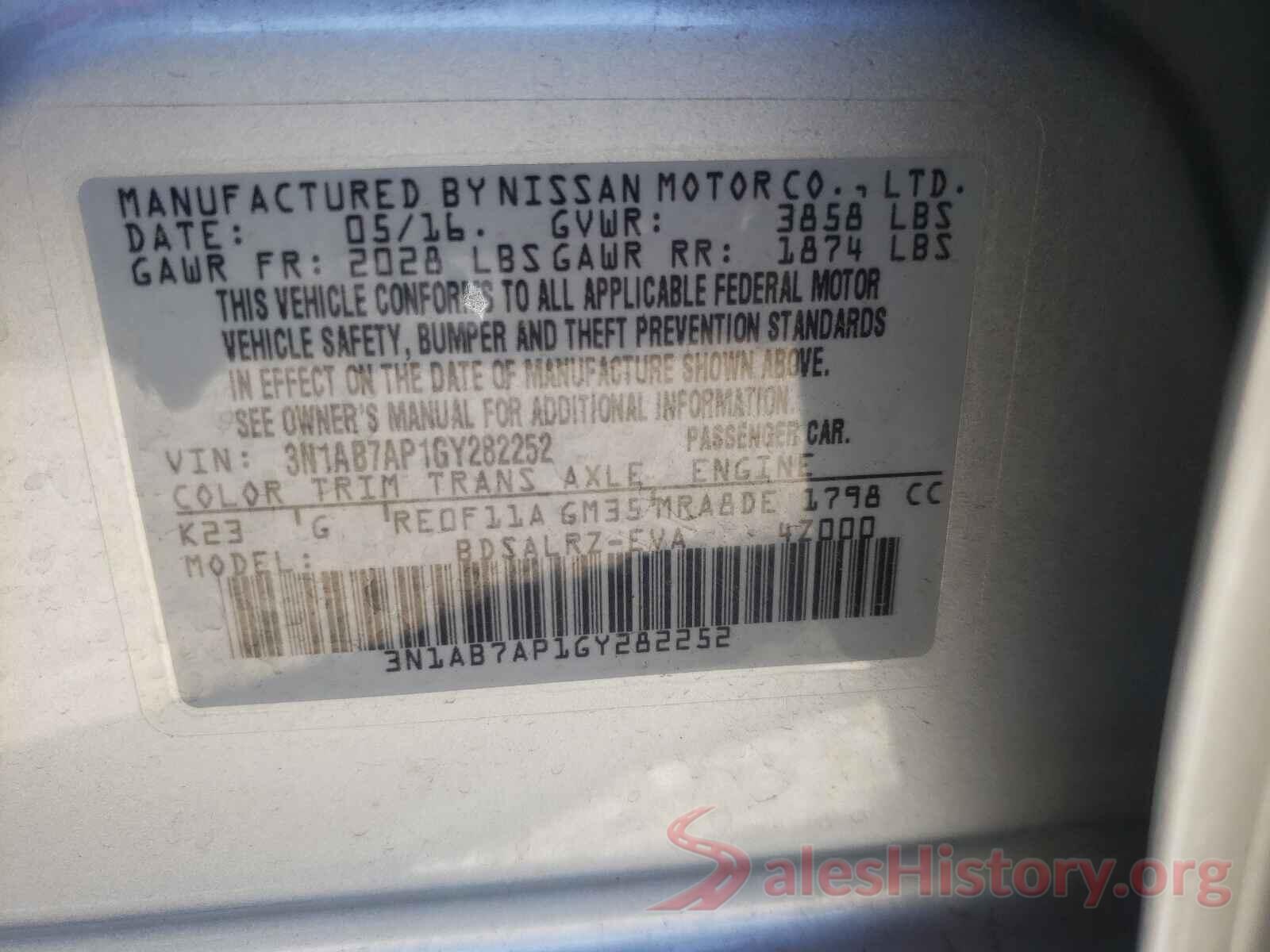 3N1AB7AP1GY282252 2016 NISSAN SENTRA