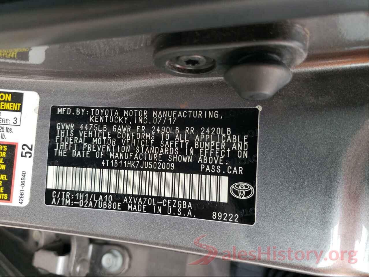 4T1B11HK7JU502009 2018 TOYOTA CAMRY