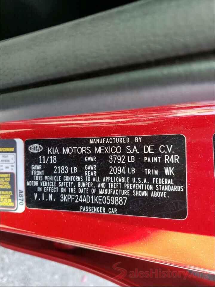 3KPF24AD1KE059887 2019 KIA FORTE