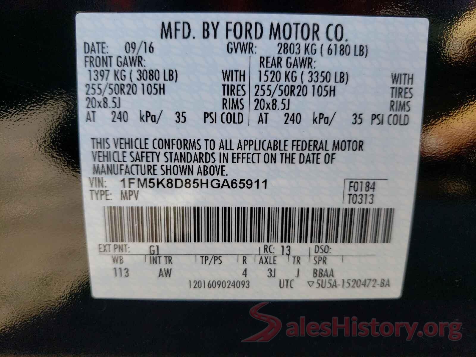 1FM5K8D85HGA65911 2017 FORD EXPLORER