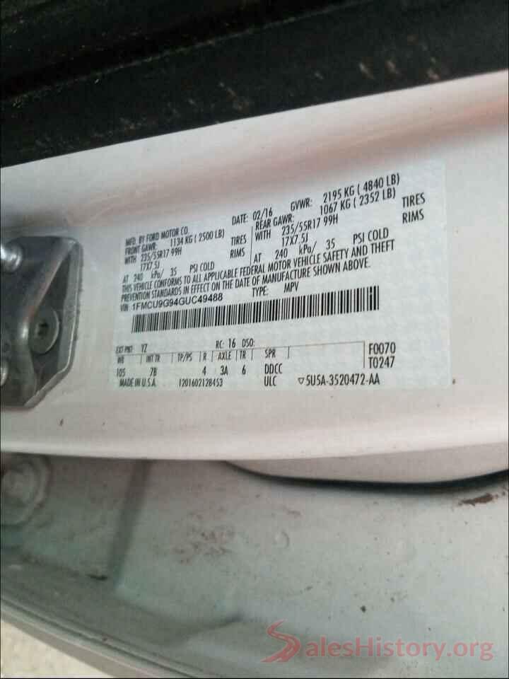 1FMCU9G94GUC49488 2016 FORD ESCAPE