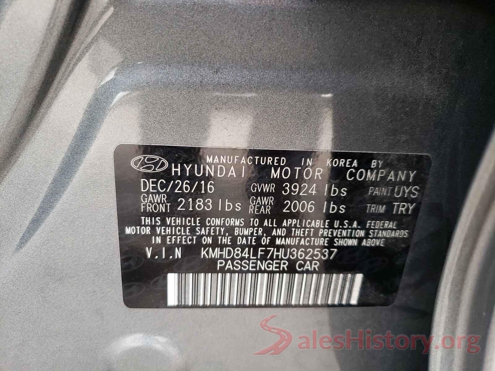 KMHD84LF7HU362537 2017 HYUNDAI ELANTRA