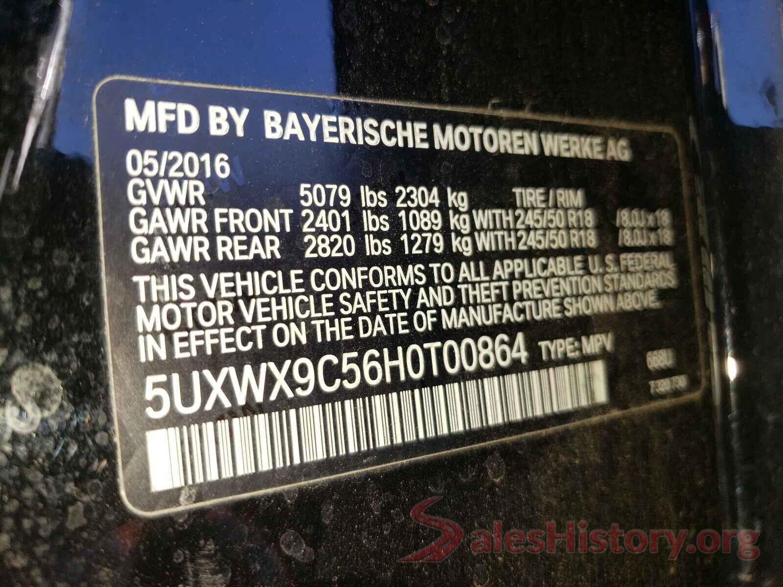 5UXWX9C56H0T00864 2017 BMW X3