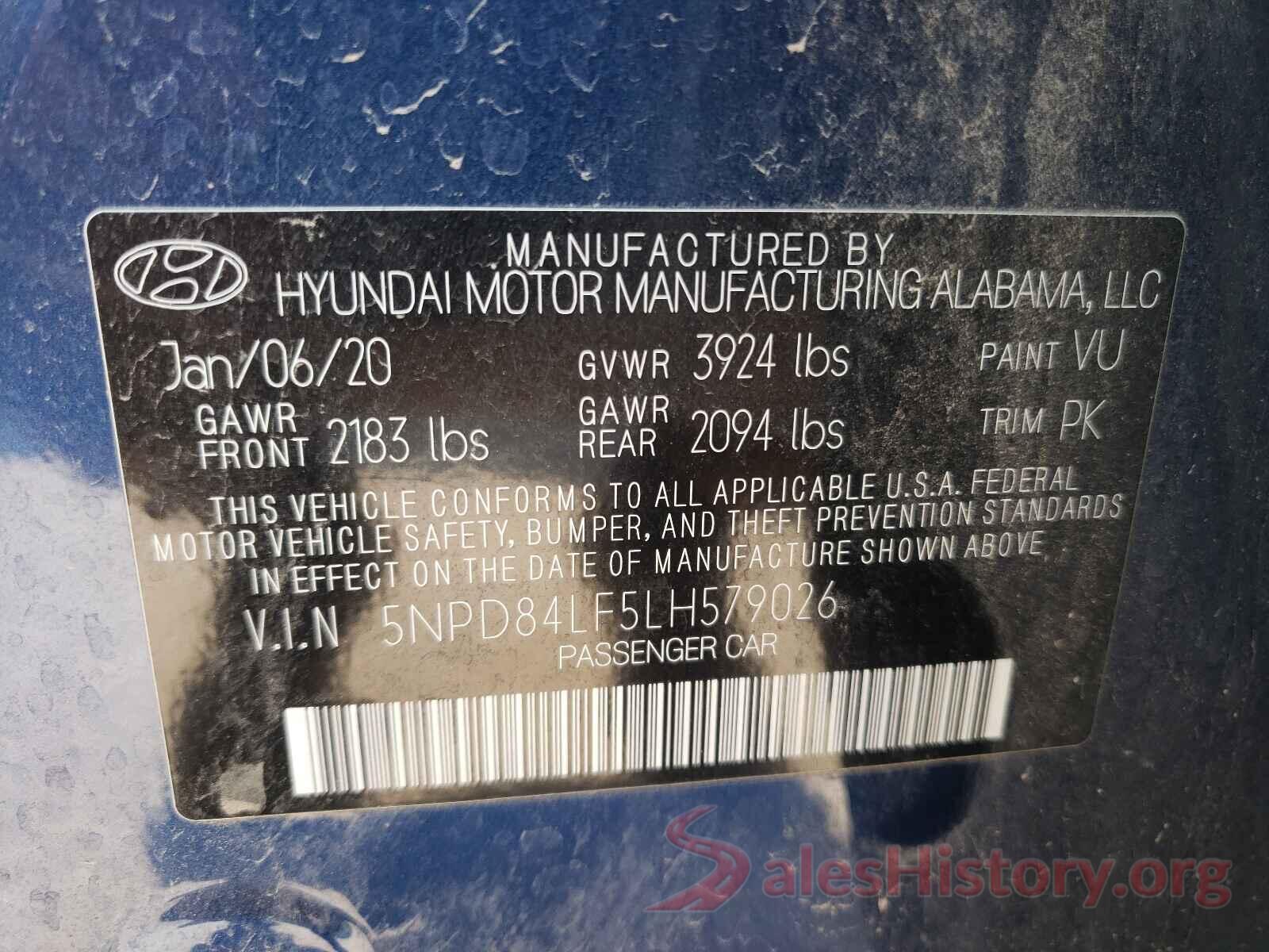 5NPD84LF5LH579026 2020 HYUNDAI ELANTRA