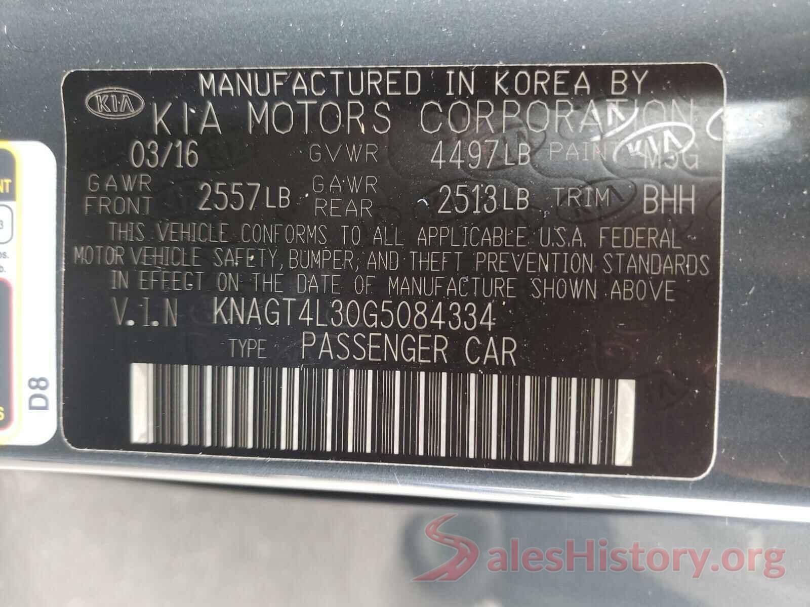 KNAGT4L30G5084334 2016 KIA OPTIMA