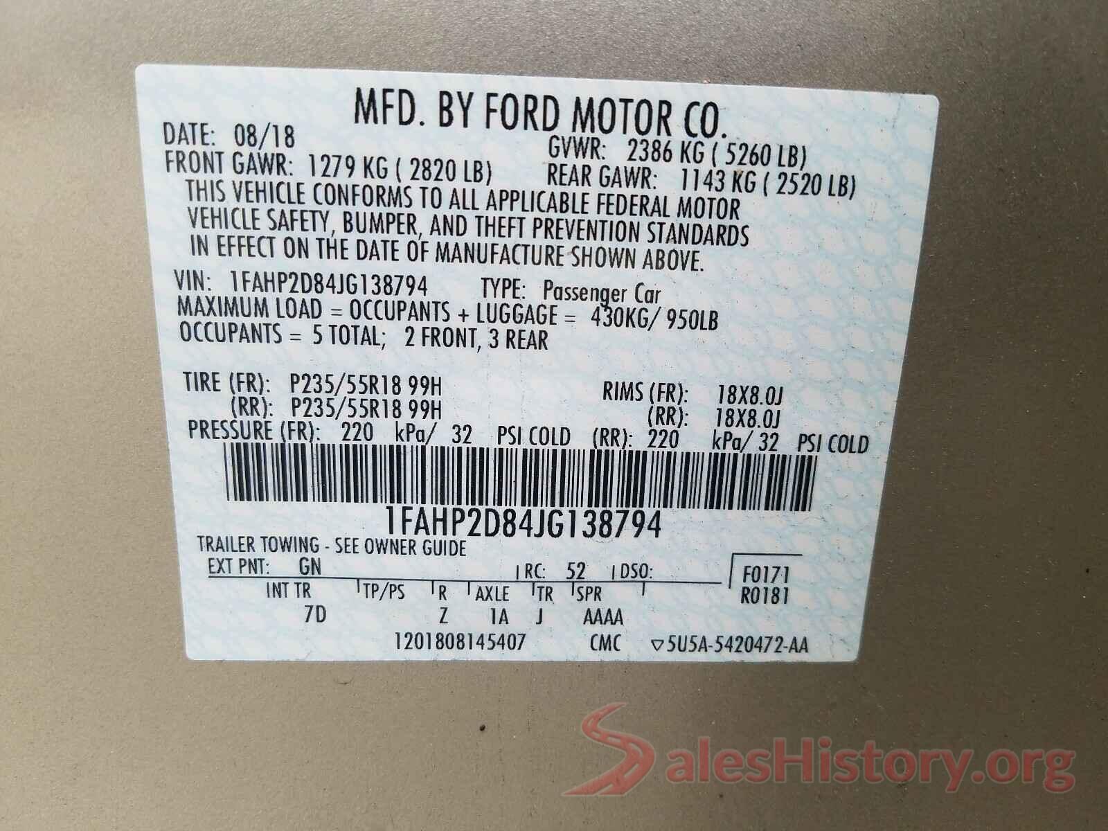 1FAHP2D84JG138794 2018 FORD TAURUS