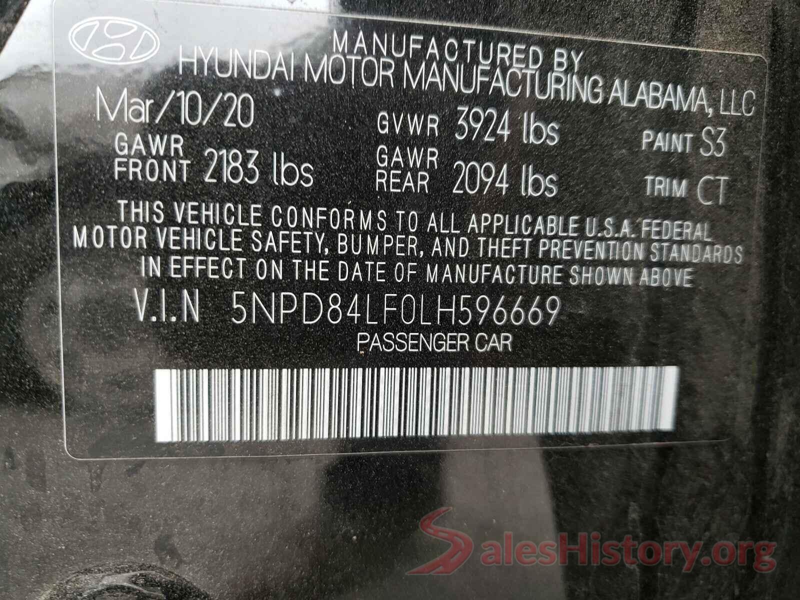 5NPD84LF0LH596669 2020 HYUNDAI ELANTRA