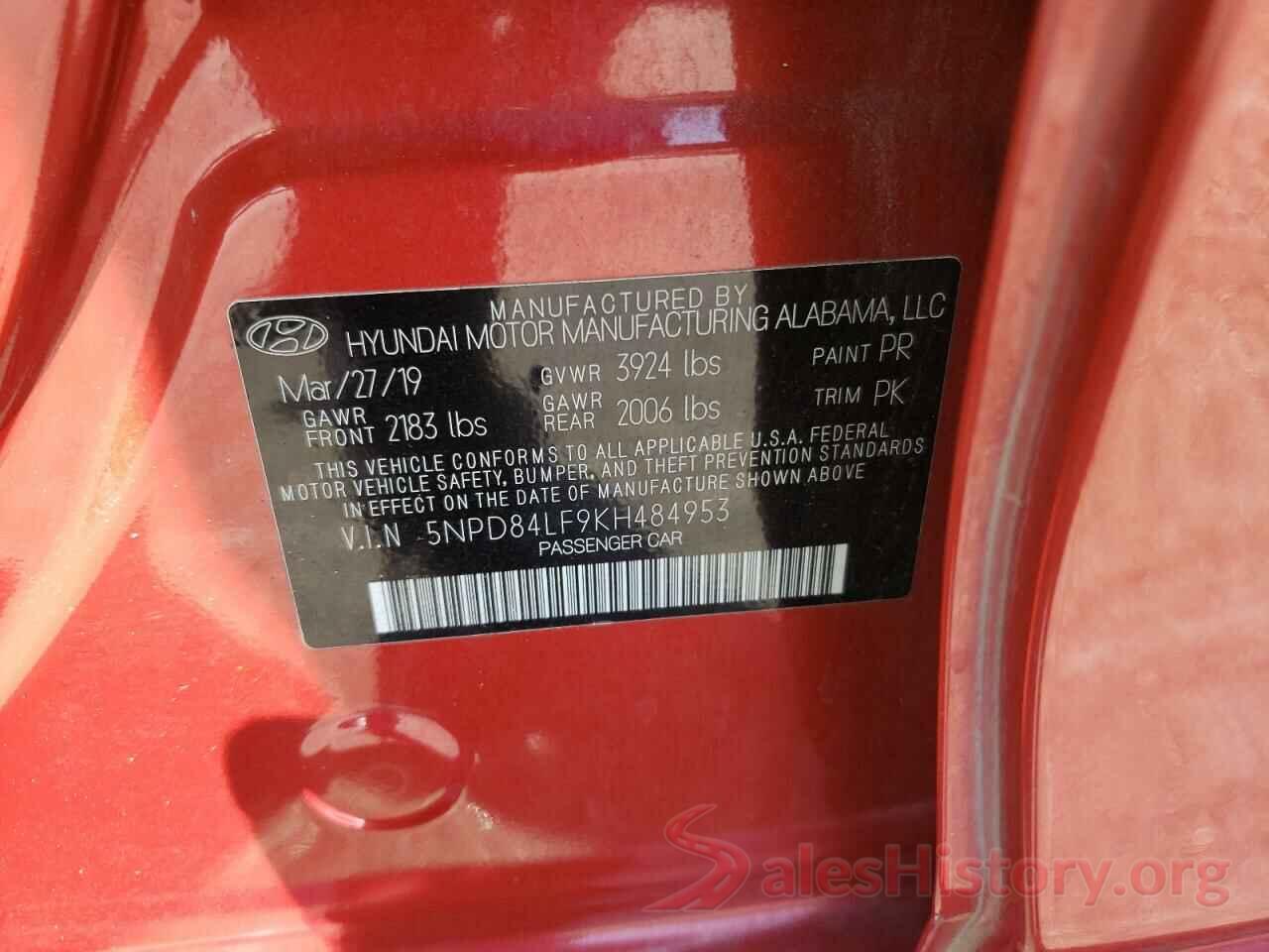 5NPD84LF9KH484953 2019 HYUNDAI ELANTRA