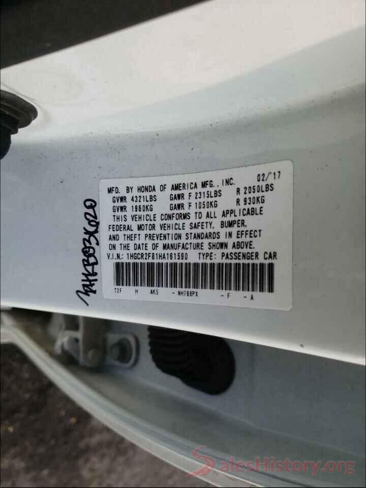 1HGCR2F81HA161590 2017 HONDA ACCORD