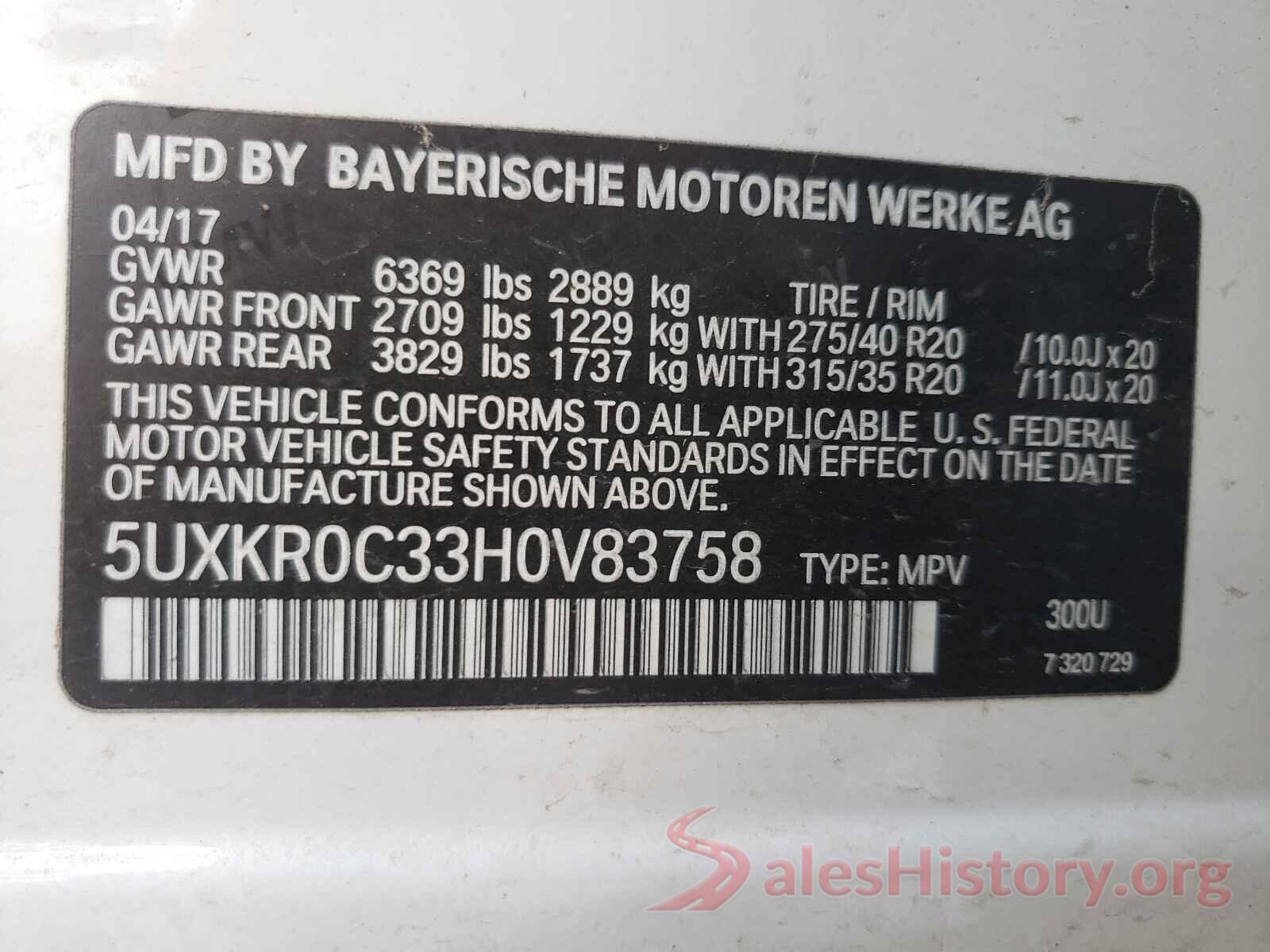 5UXKR0C33H0V83758 2017 BMW X5