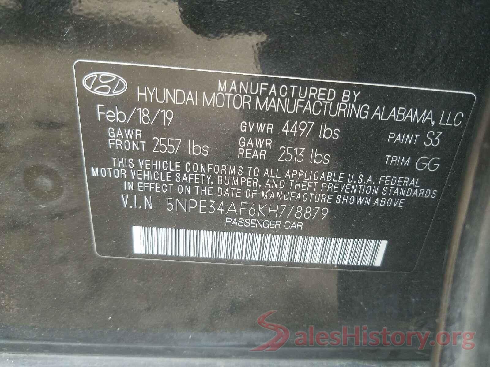 5NPE34AF6KH778879 2019 HYUNDAI SONATA