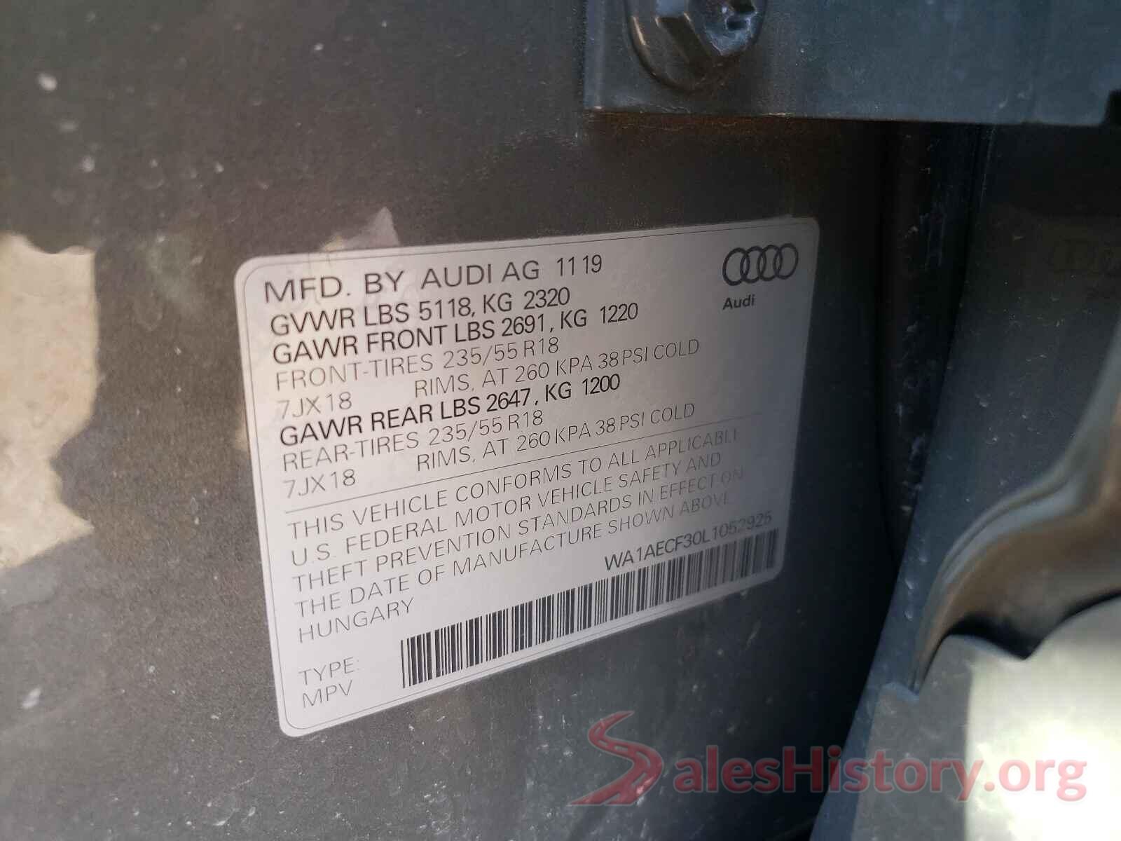 WA1AECF30L1052925 2020 AUDI Q3